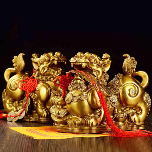 黄铜貔貅 黄铜财富貔貅黄铜如意金钱貔貅工艺品摆件 貔貅摆件