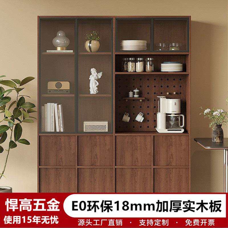 中古风实木餐边柜餐边柜靠墙一体储物柜置物架隔断柜洞洞板展示柜