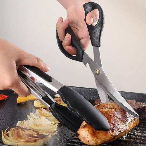 韩式不锈钢烤肉剪刀夹子套装商用自助餐烧烤牛排专用夹硅胶食品夹