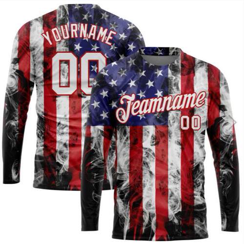 Men's Longsleeves Crewneck T-Shirt - American Flag Vintage