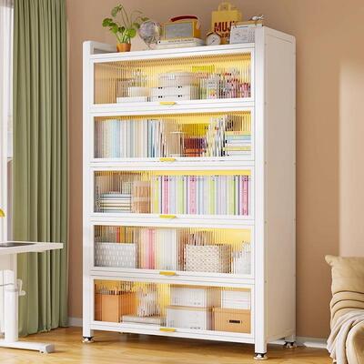 防尘书柜儿童带门置物柜翻盖铁皮储物柜家用客厅展示柜置物架