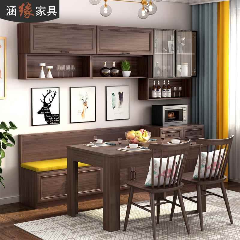 北欧卡座餐边柜餐桌一体组合家用橱柜定制客厅吊柜储物柜7G-232