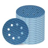 5寸8孔蓝色菱形防堵砂纸片圆盘砂木工金属抛光打磨植绒砂纸片
