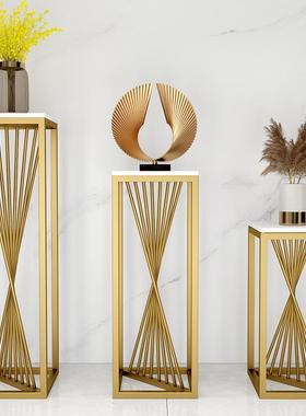 装饰架客厅高花架落地式简约现代轻奢花瓶架大理石台面铁艺置物架