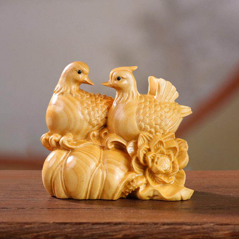小叶黄杨木雕鸳鸯文玩男士木质手把件姻缘卧室床头工艺品新婚摆件