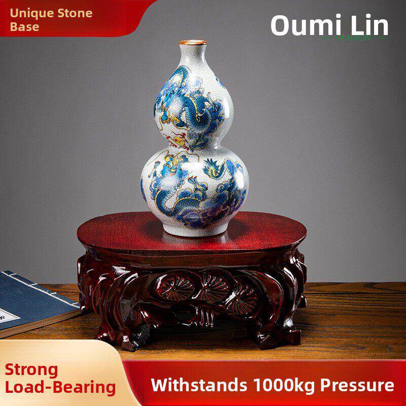 A708加高奇石底座，放大加厚长椭圆形实木槽口花盆饰品，石木座架