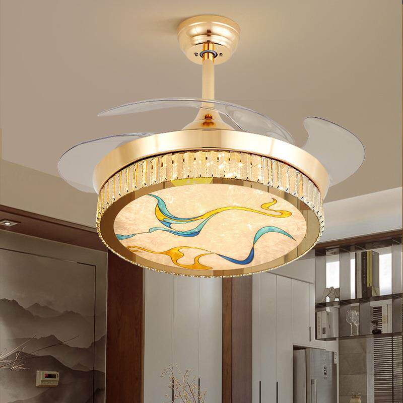 轻奢水晶风扇灯卧室餐厅隐形吸顶吊扇灯客厅大风力静音电风扇带灯