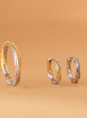 S925银戒指 文艺简约常青藤纹银镀金指环女款手饰饰品