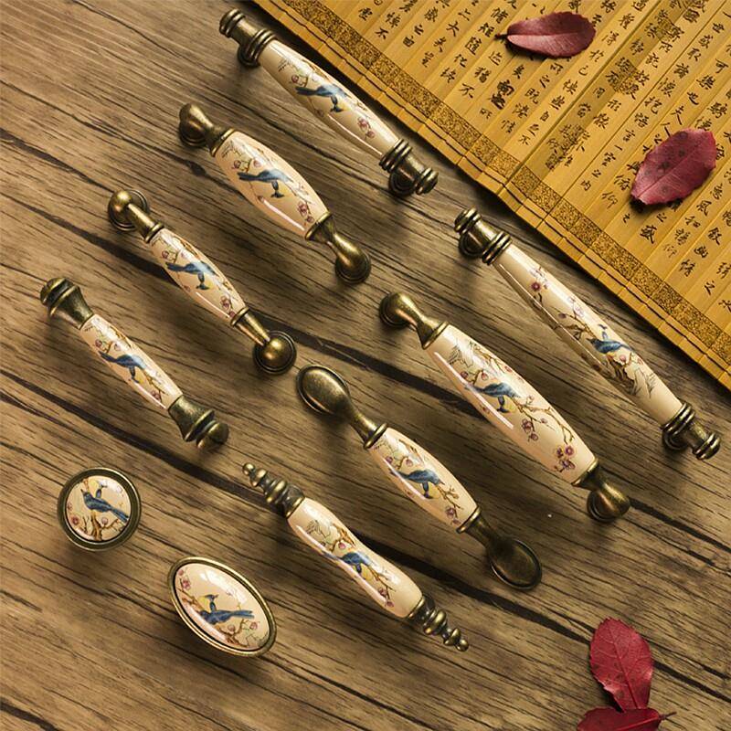 新中式法式中古风乡村复古做旧金属陶瓷衣柜门拉手橱柜子柜门把手