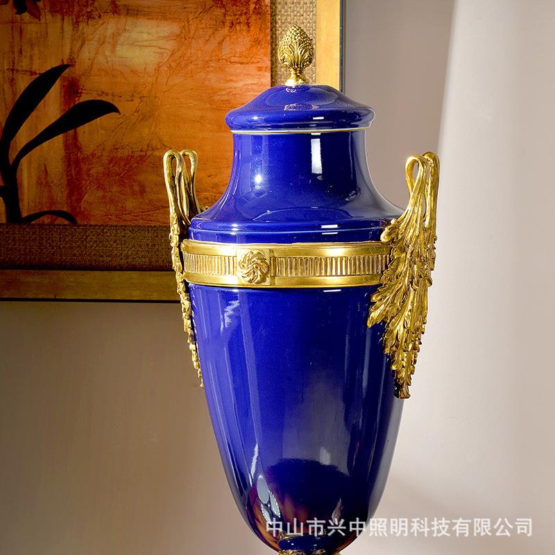 美式风格装饰盖坛工艺品 欧式简约现代陶瓷羊头摆设 铜制品摆件
