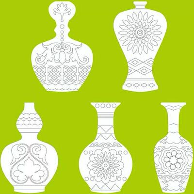 美工区区域材料半成品投放大班小班空白填色青花瓷花瓶卡片绘画