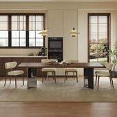 意式 极简小户型吃饭桌家用客厅现代简约实木木纹岩板餐桌轻奢桌子