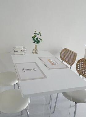 家用藤编法式奶油风餐椅原木风轻奢感实木靠背餐桌椅子白色凳