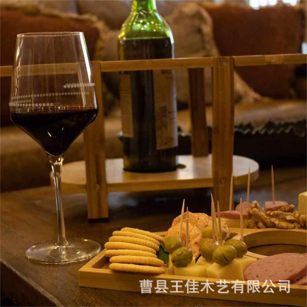 户外野餐木质托盘竹制果盘红酒架创意欧式高脚杯架吊杯架双层托盘