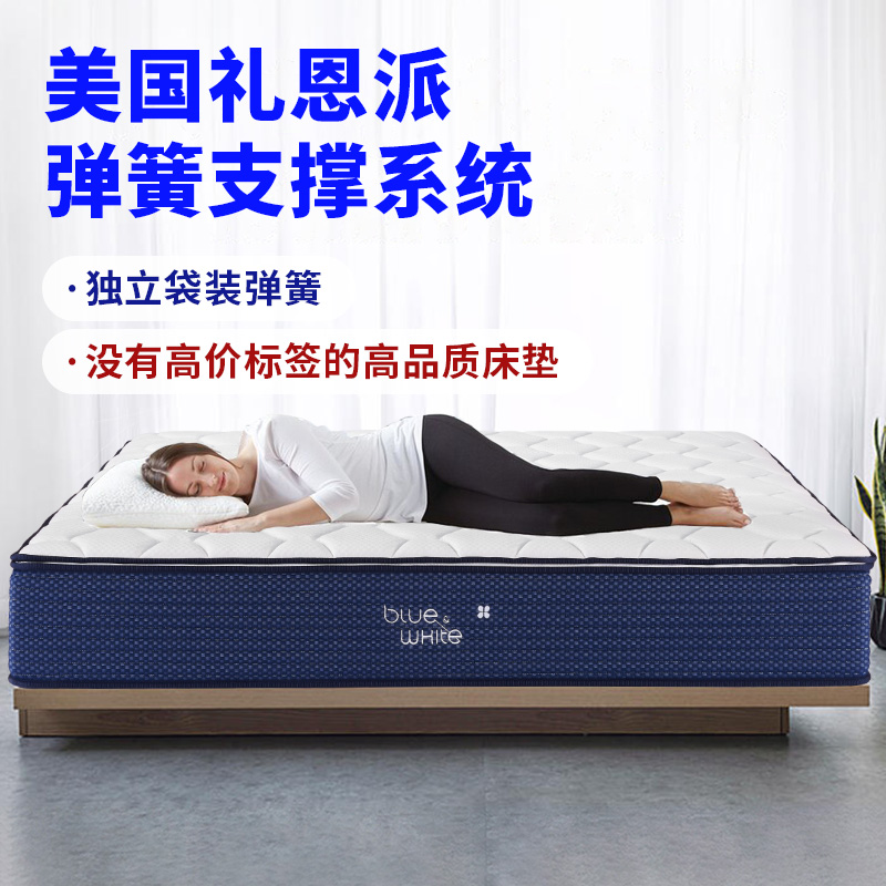 蓝与白A8独立弹簧床垫 德国进口ASW钢线弹簧支撑系统