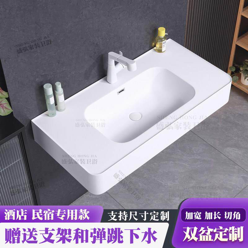 国产可丽耐肤感一体盆酒店家用亮光卫生间洗手台洗漱池定制尺寸
