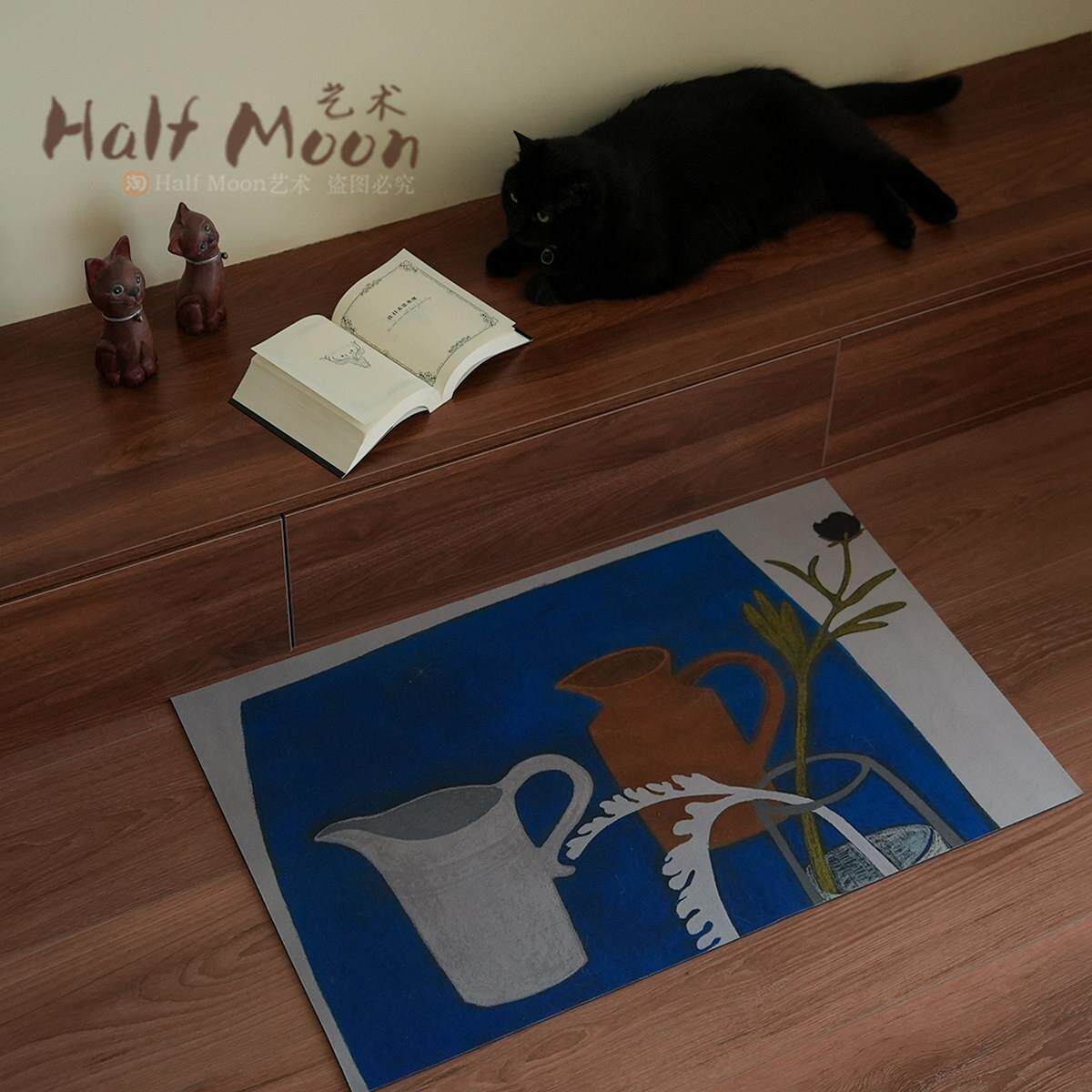 北欧蓝色花草硅藻泥软垫浴室门口防滑地垫卫生间高级感吸水踩脚垫