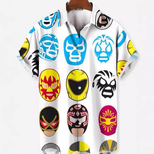 Men's Summer Wind Bull Warrior Flower Collar Short sleeved
