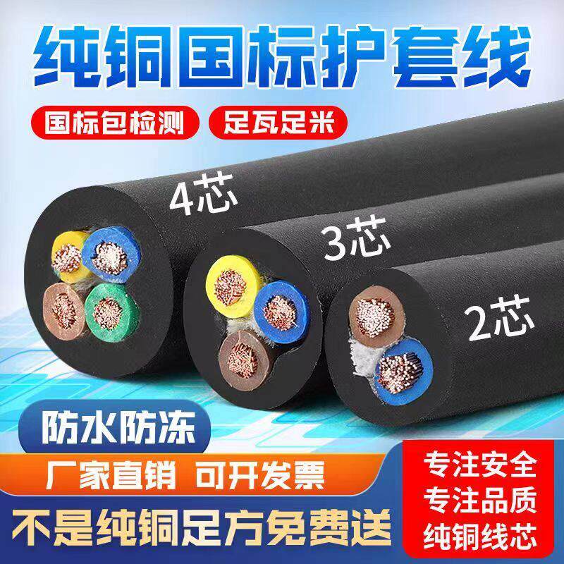 纯铜国标rvv护套电线2芯3心2.5/4/6/10/平方户外防水软电源电缆线