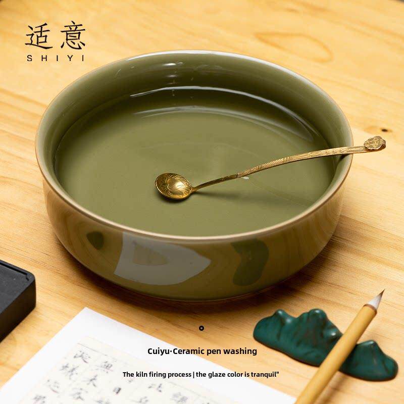 适意翠羽陶瓷笔洗茶洗大号特大号茶具配件洗茶碗茶道零配水盂水洗