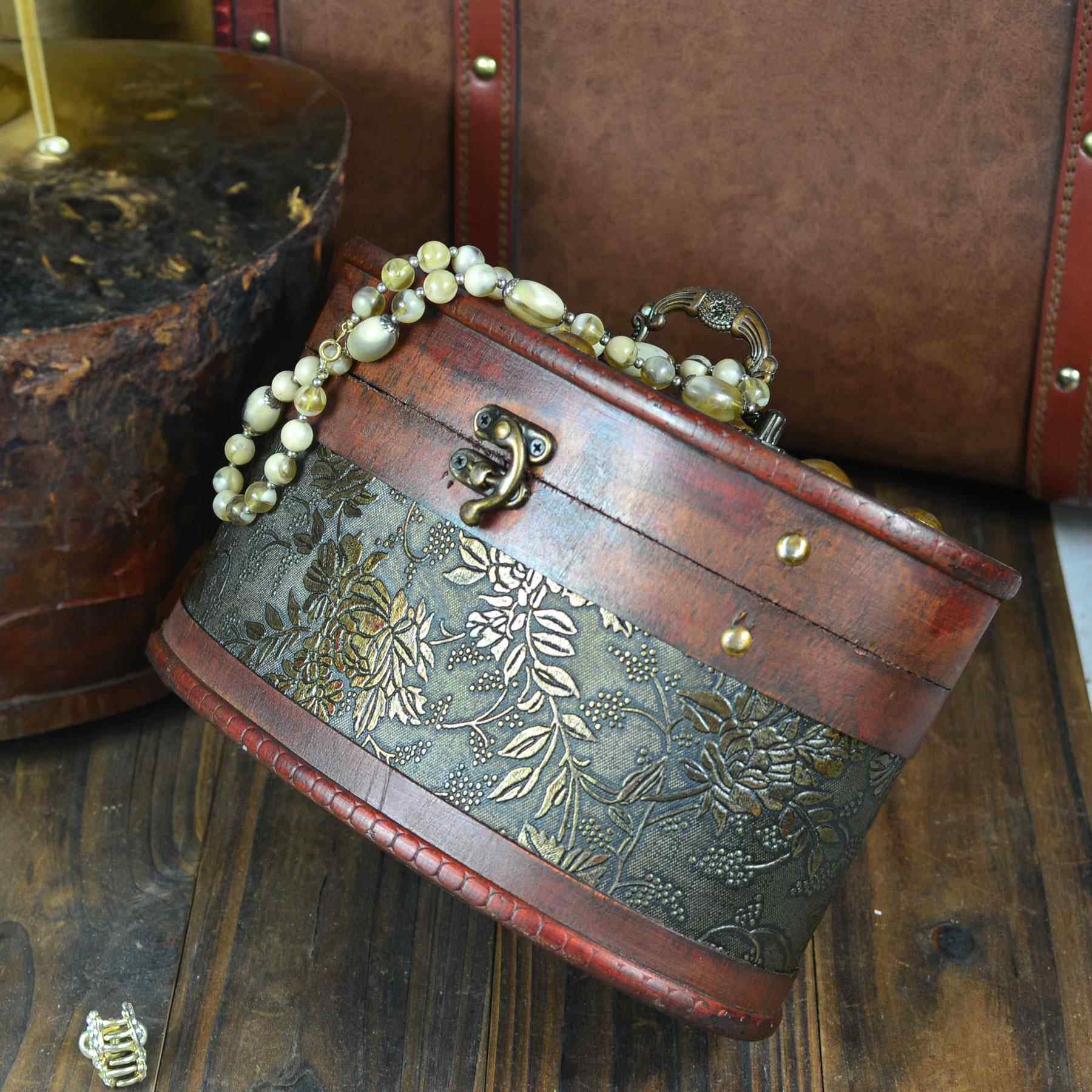 新款仿古品套装古怀旧圆形木盒 子茶叶罐收纳盒大皮桶 中式礼复包