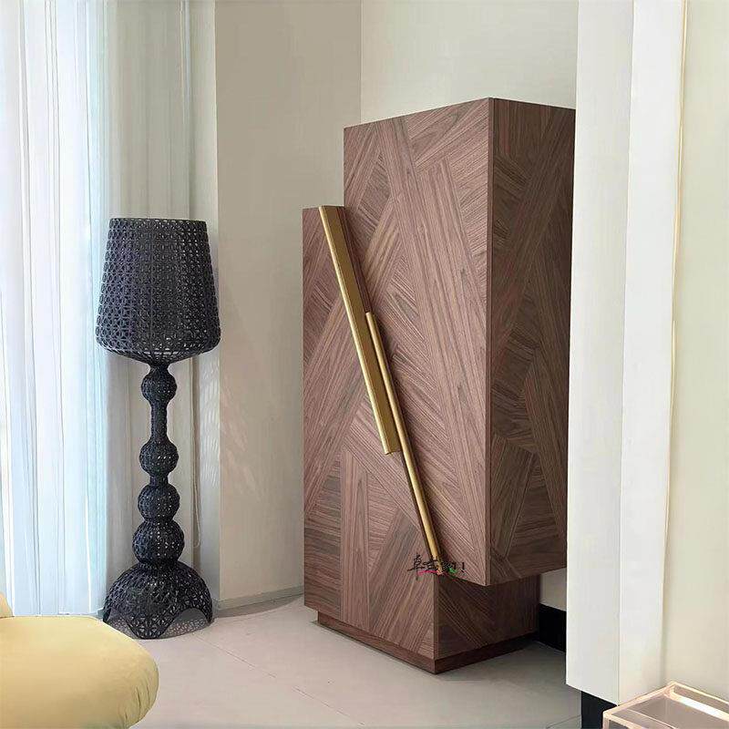 意大利酒柜轻奢高档家用设计师款储物柜现代不规则胡桃木纹红酒柜