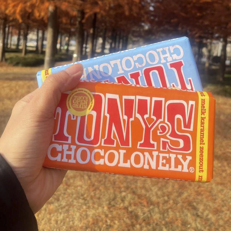 荷兰进口Tony's牛奶太妃焦糖海盐排块黑可可巧克力180g伴手礼零食