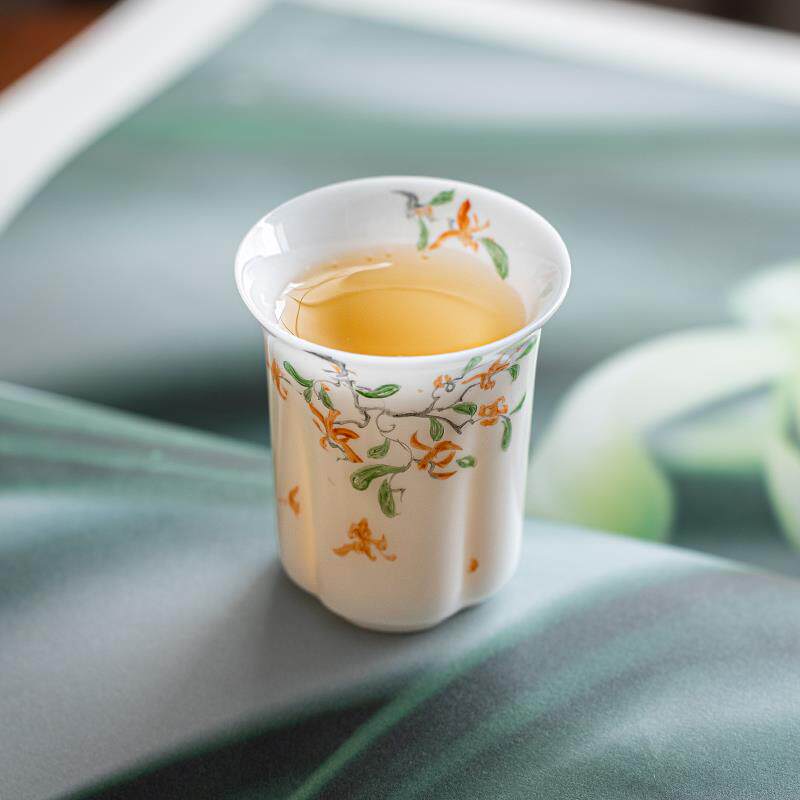 手绘冰种玉瓷主人杯陶瓷品茗杯家用羊脂玉白瓷单杯茶杯喝茶具杯子
