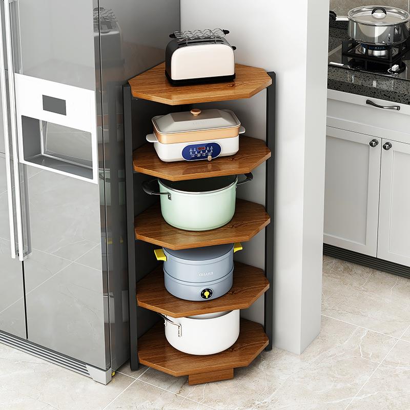 厨房转角置物架家用多层落地锅架三角置物架角落杂物架锅具收纳架