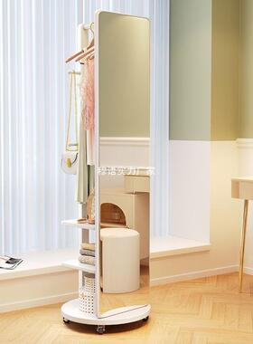 实木可转穿衣镜家用BTL落地可移动纳衣旋帽架一镜体全身卧室收挂
