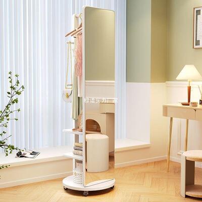 实木可转穿衣镜家用BTL落地可移动纳衣旋帽架一镜体全身卧室收挂