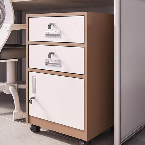 铁皮文件柜小矮柜办公收桌下柜活纳动柜轮边柜带985锁抽屉柜储带