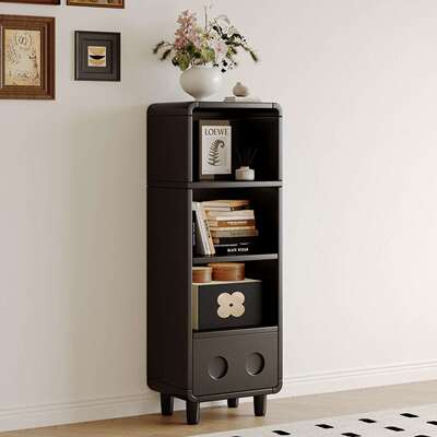 复古书柜储物柜一体靠墙转角柜客厅柜子置物柜电视旁立柜窄边高柜