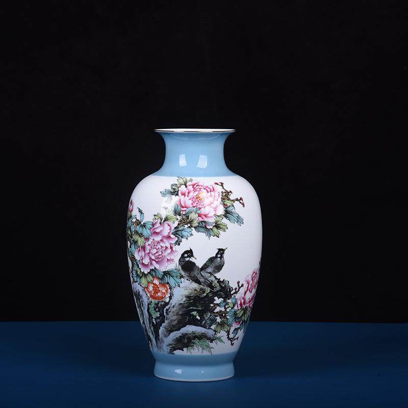 新中式颜色釉粉彩花鸟陶瓷花瓶装饰品摆件客厅桌面插花花器批发,家居饰品,花瓶,淘宝优惠券,粉丝福利购,淘宝优惠卷