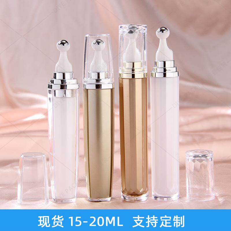 现货圆滚珠眼霜瓶15g20ml按压精华油走珠亚克力按摩护眼膏扁空管
