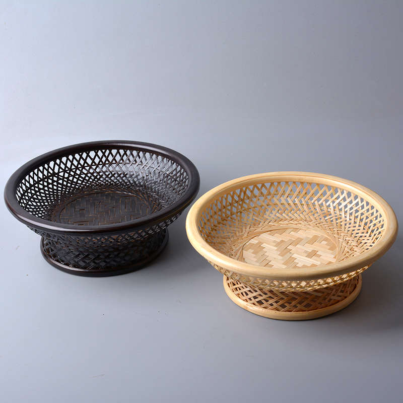 果盘竹编家用手工复古竹筐茶道茶点收纳筐点心盘零食盘水果盘篮