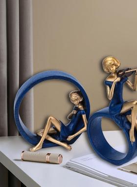 看书青春女孩瑜伽摆件书房文艺客厅酒柜玄关OK舞女卧室摆设小礼物