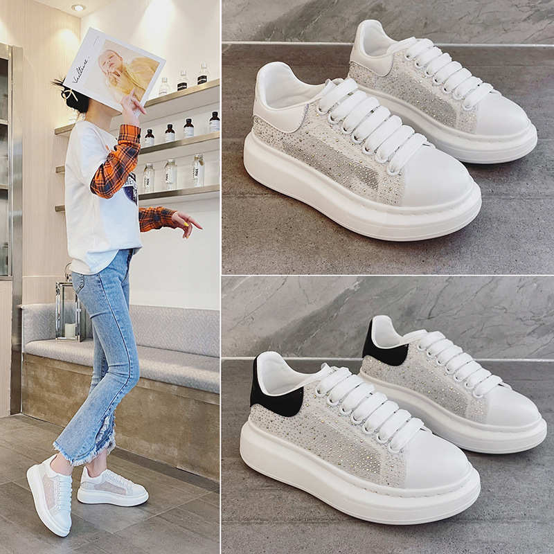 鞋子女2025潮鞋新款麦昆小白鞋女夏季网面透气时尚水钻休闲板鞋子