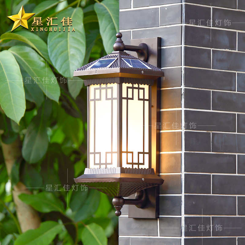 别墅壁灯大门口两侧户外防水新中式柱子围墙庭院室外太阳能外墙灯