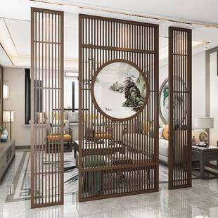 新中式 屏隔客厅实木断酒办公简约现风代山水纱画店玄关大屏风0147