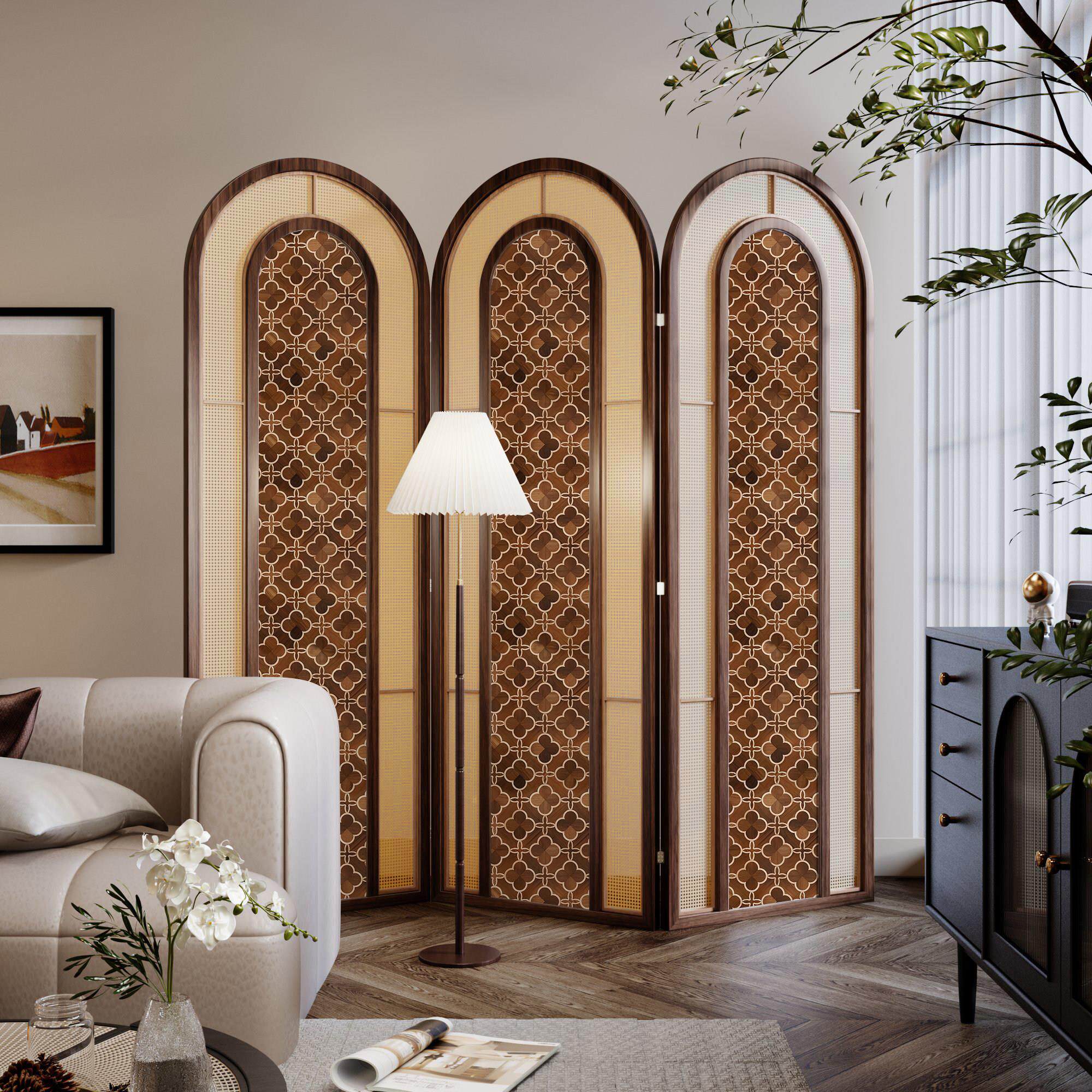 法式中古风屏风隔断客厅入户酒店餐厅家用座屏沙发背景墙移动折屏