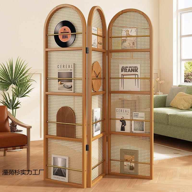 日见详情式藤编屏风叠卧移动室内隔墙客厅办断公室室遮挡折隔板简