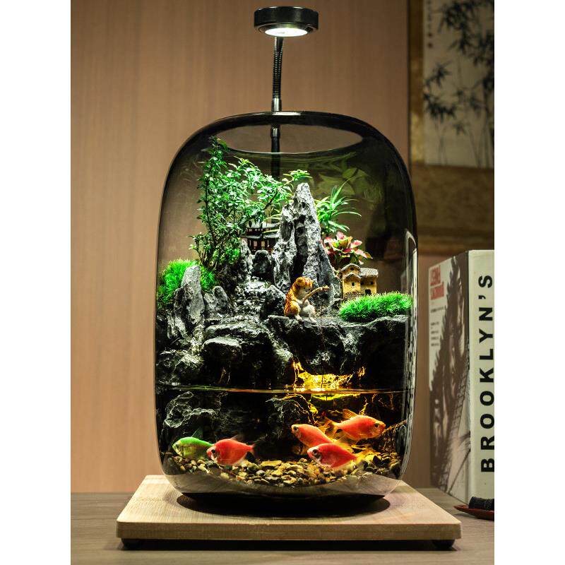 大号流水养鱼缸微景观玻璃花瓶植物客厅办公桌装饰摆件苔藓造景