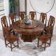 全实木餐桌椅组合圆形带转盘中式 彷古雕花大圆桌家用橡木吃饭桌子