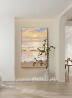 网红奶风客厅装饰画海大景靠山沙发景墙背幅油落地奢画轻入户玄关