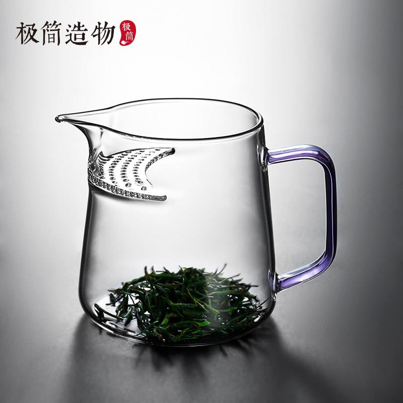 高硼硅玻璃月牙公道杯茶漏一体过滤绿茶专用煮茶具泡滤茶器网分茶
