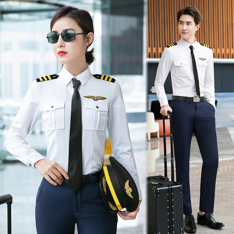 男女职业装套装保安衬衫航空飞行员空姐制服机长空少空乘长袖衬衫