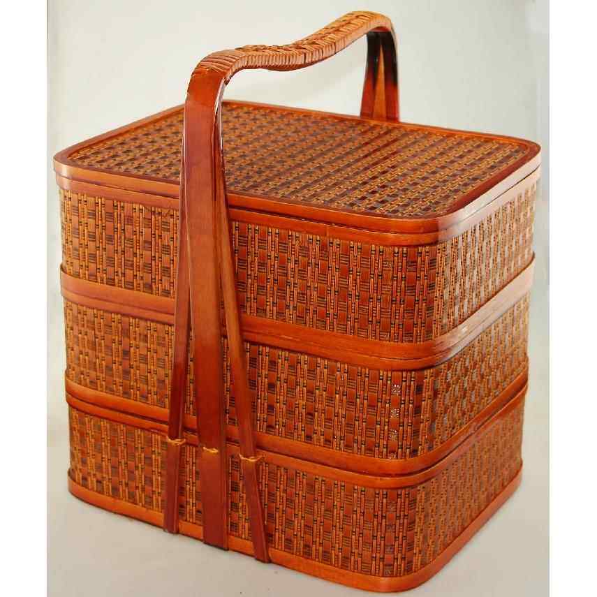 长方三层送餐篮 外卖手提竹篮 礼品篮 竹编工艺品