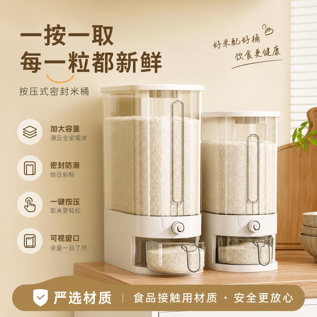 按压米桶家用防虫防潮密封米箱储米桶储存容器高端米缸收纳储物罐
