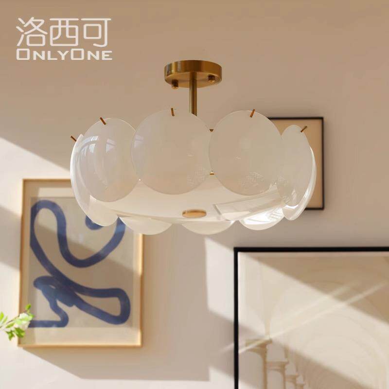 跨境中古奶油白色玻璃吸顶灯 北欧简约现代法式客厅餐厅卧室灯